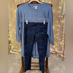 Athleta Long Sleeve Top (S) + Nike Printed Leggings (XS) Activewear Set